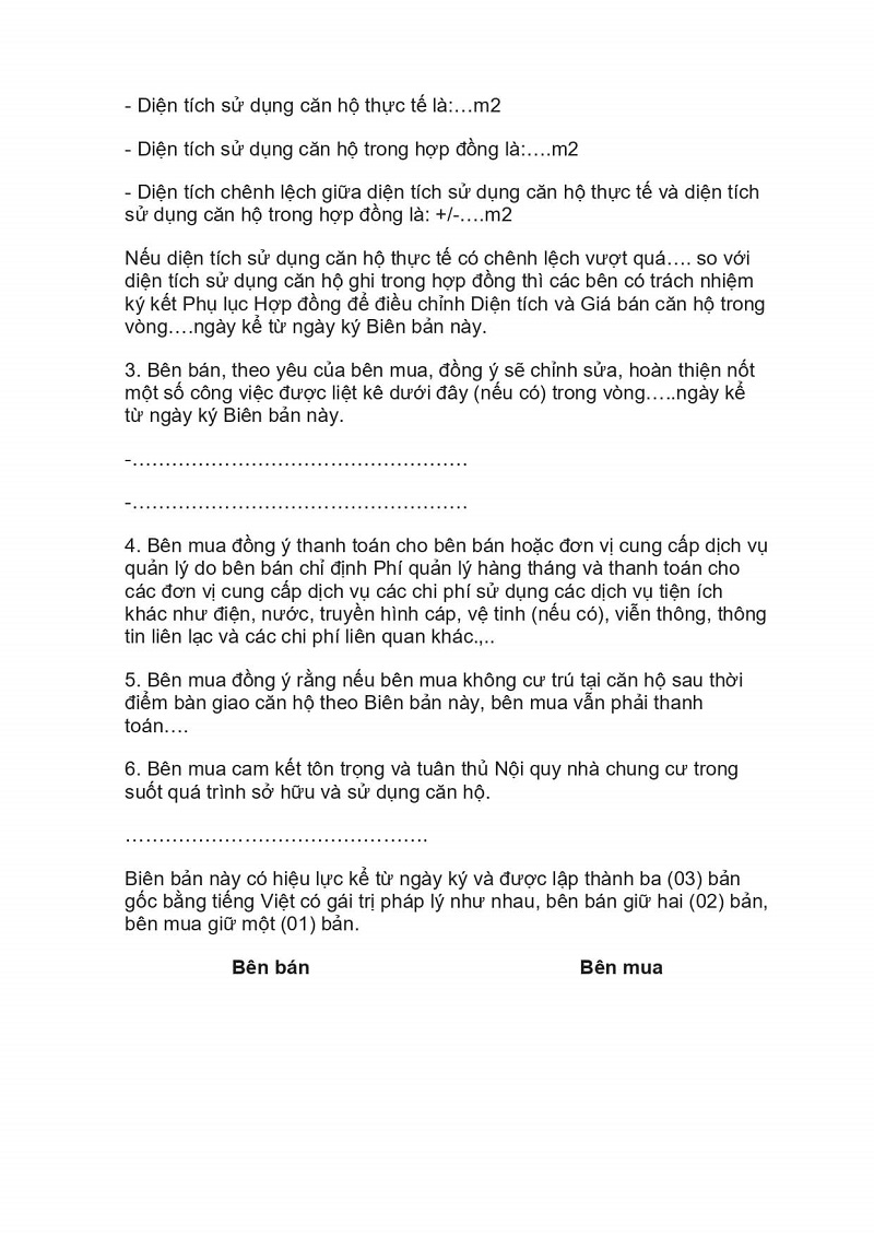 Nội dung thoả thuận trong biên bản bàn giao số 2