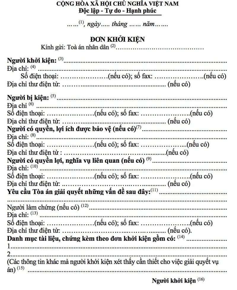 Phần mở đầu của tờ đơn kiện