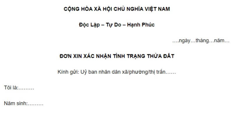 Hình thức của mẫu đơn xin xác nhận tình trạng thửa đất