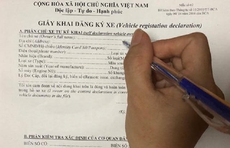 Mẫu giấy khai đăng ký xe máy