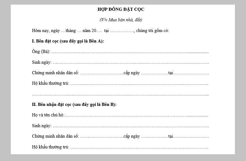 Thông tin các bên liên quan trong mẫu hợp đồng cọc đất