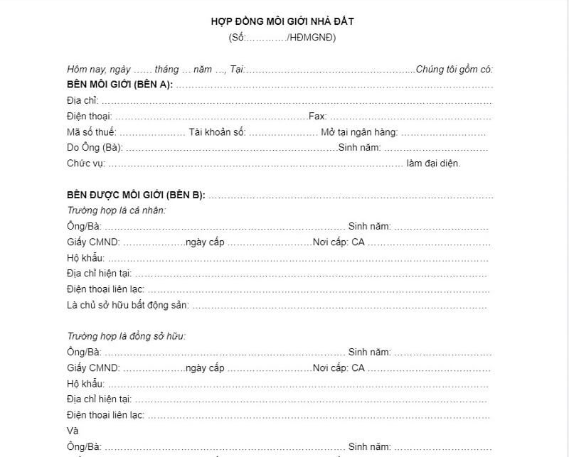 Hợp đồng môi giới nhà đất có những nội dung cơ bản nào