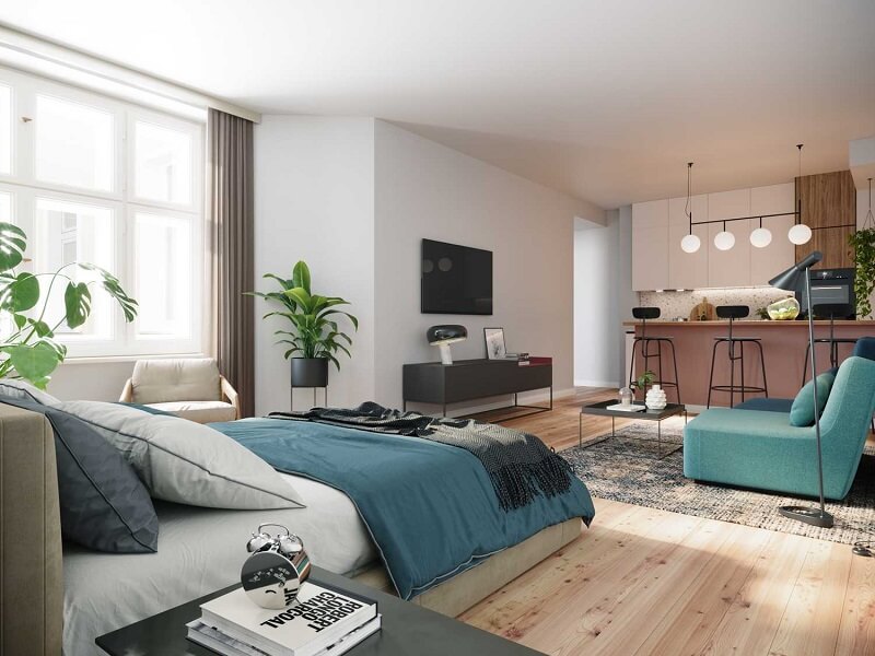 Studio apartment chỉ có một không gian sống chung