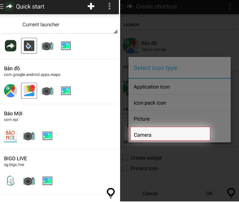 Thay đổi biểu tượng ứng dụng bằng máy ảnh