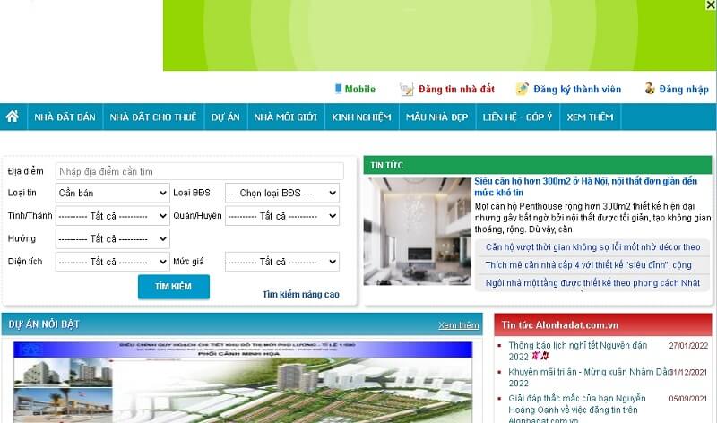 Trang web mua bán nhà đất uy tín Alonhadat