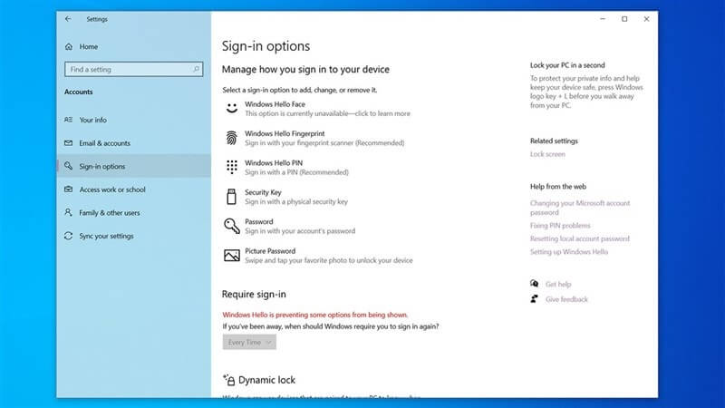 Sử dụng Windows Hello để khóa khuôn mặt hoặc vân tay