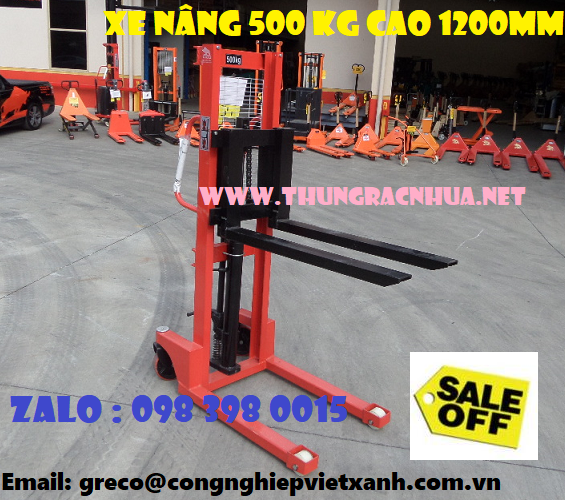Xe n&acircng tay cao 500kg, xe n&acircng tay cao 1.2m