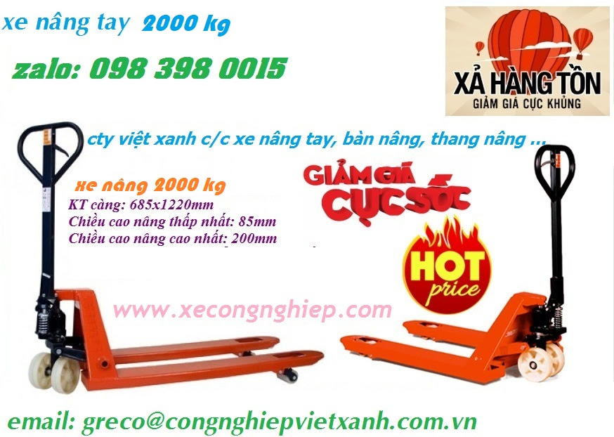 Xe nâng tay 2000kg có thiết kế nhỏ gọn đơn giản