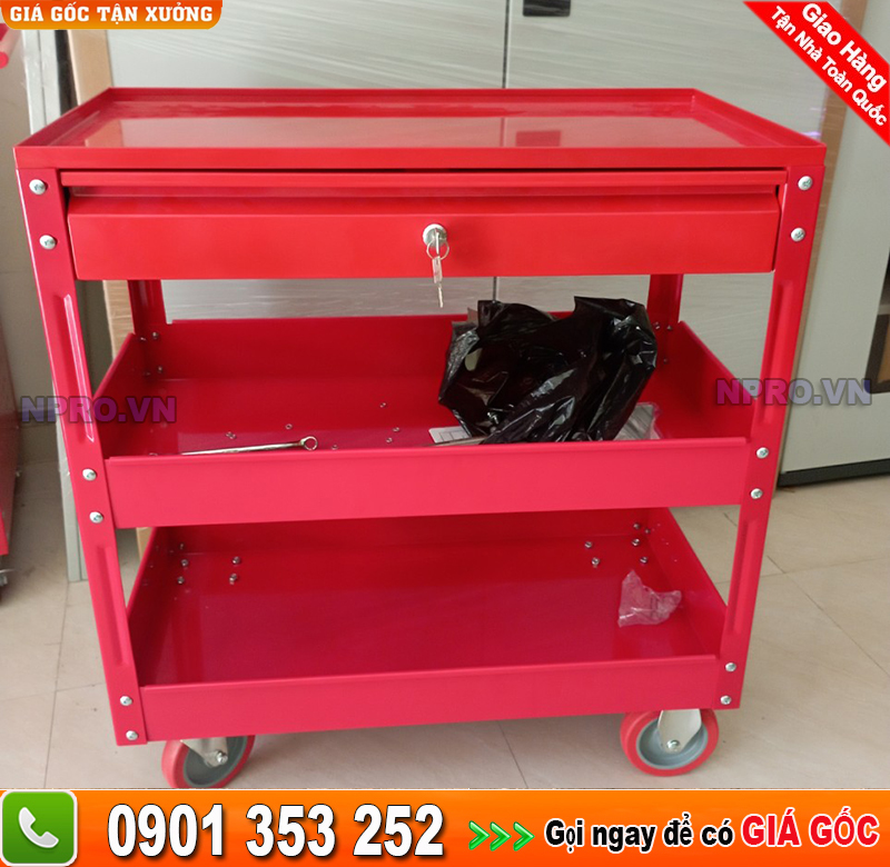 Xe đẩy dụng cụ kết hợp hộc tủ 1 ngăn kéo