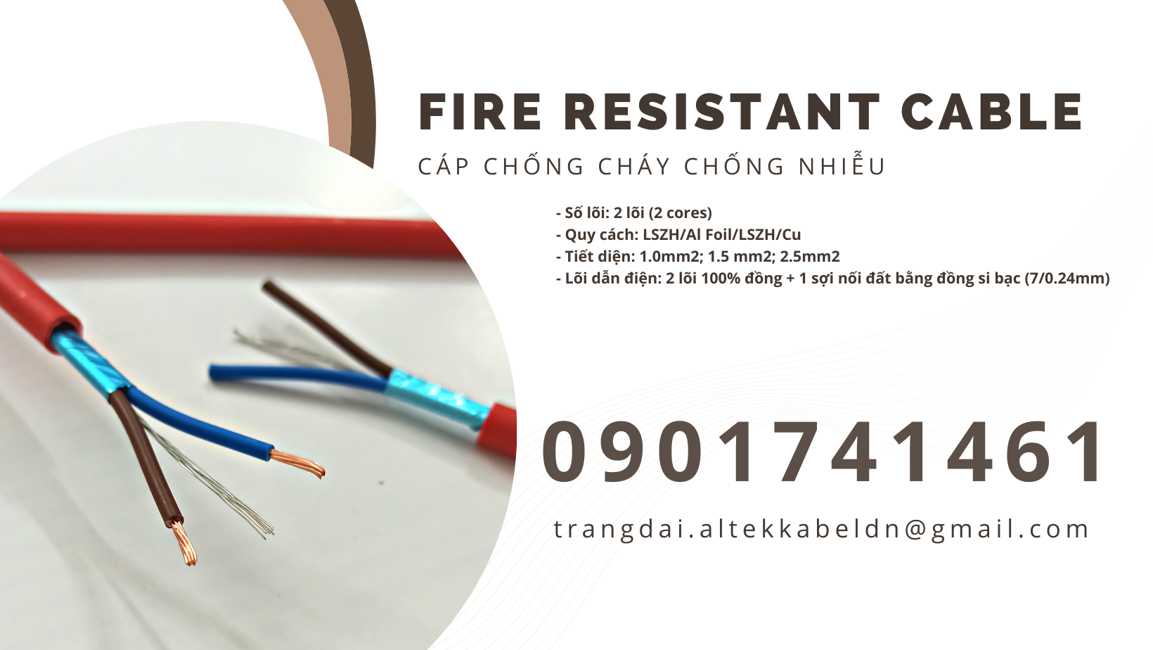 Cáp chống cháy, Fire Resistant Cable 2x1.0mm2 Altek Kabel nhập khẩu