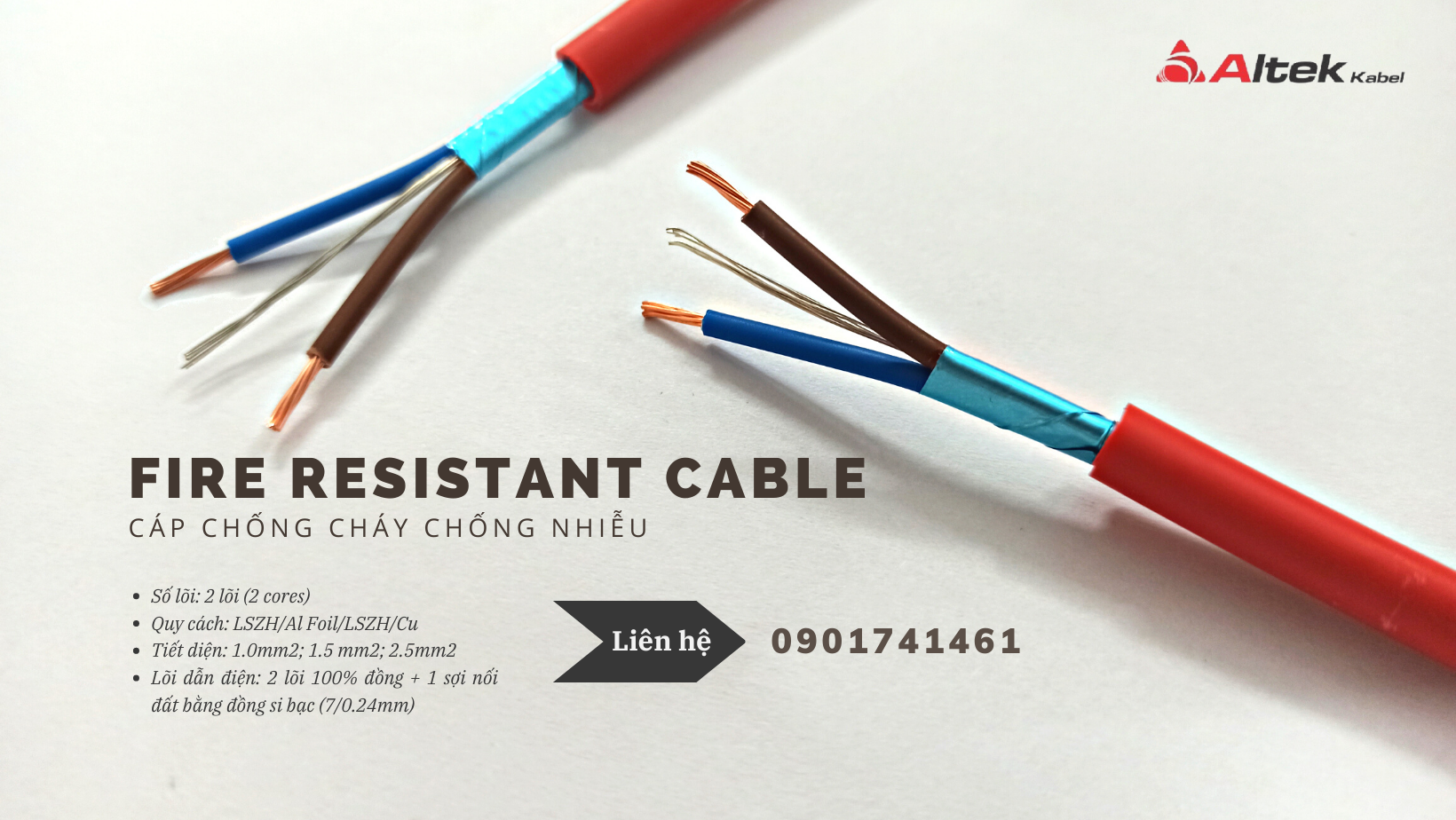Cáp chống cháy, Fire Resistant Cable 2x1.0mm2 Altek Kabel nhập khẩu