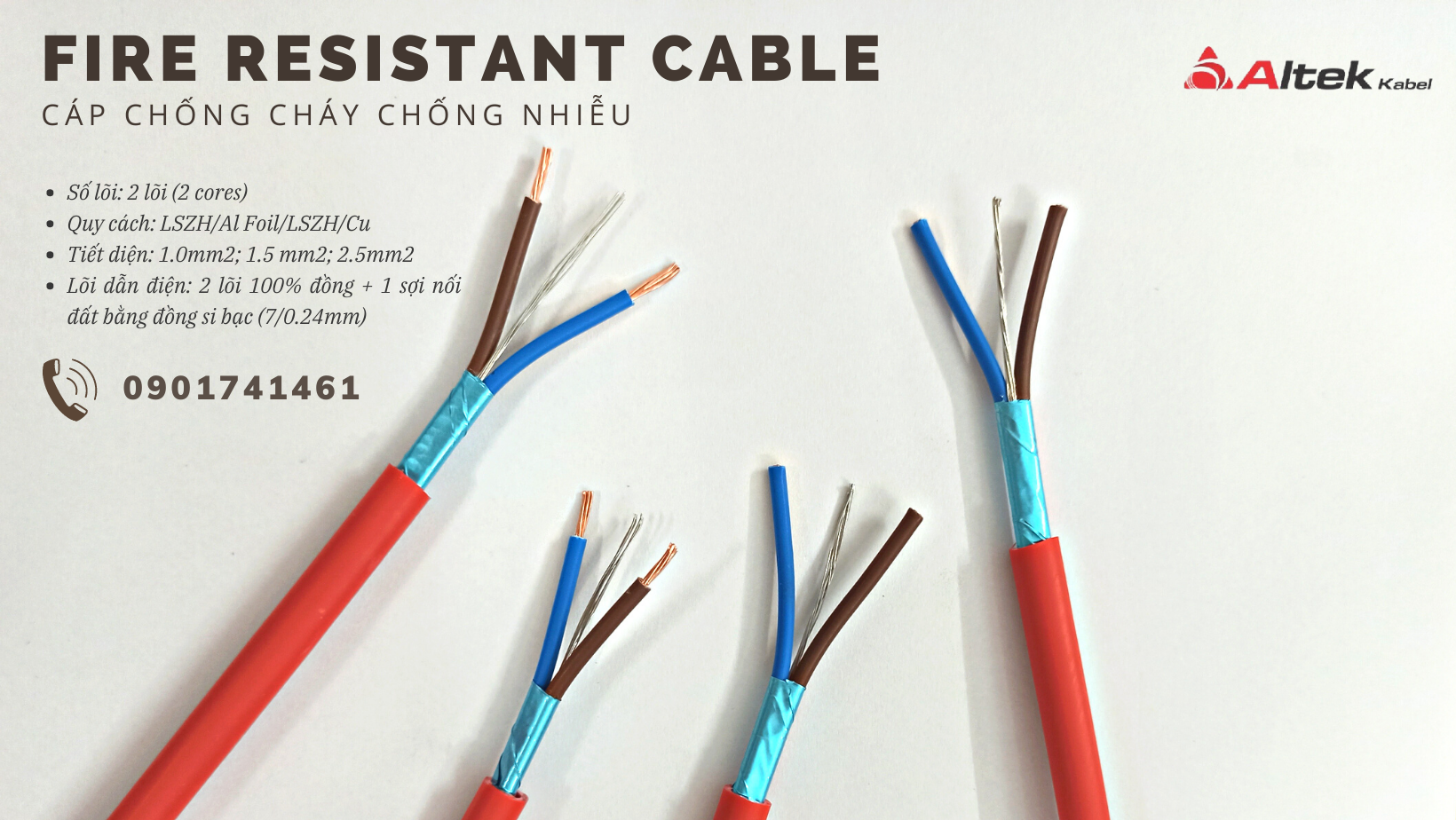 Cáp chống cháy, Fire Resistant Cable 2x1.0mm2 Altek Kabel nhập khẩu