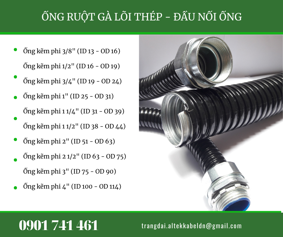 Ống ruột gà lõi thép phi 3/8 (ID 13 - OD 16)