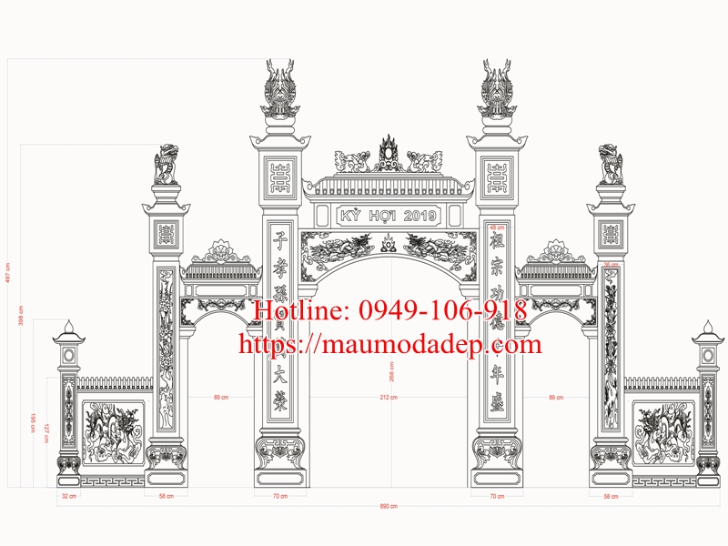 Bản vẽ thiết kế cổng đá nhà thờ cổng tam quan đình chùa