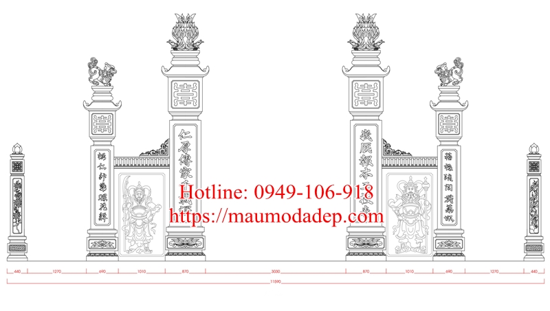Bản vẽ thiết kế cổng đá nhà thờ cổng tam quan đình chùa