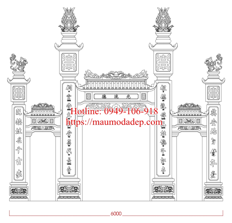 Bản vẽ thiết kế cổng đá nhà thờ cổng tam quan đình chùa