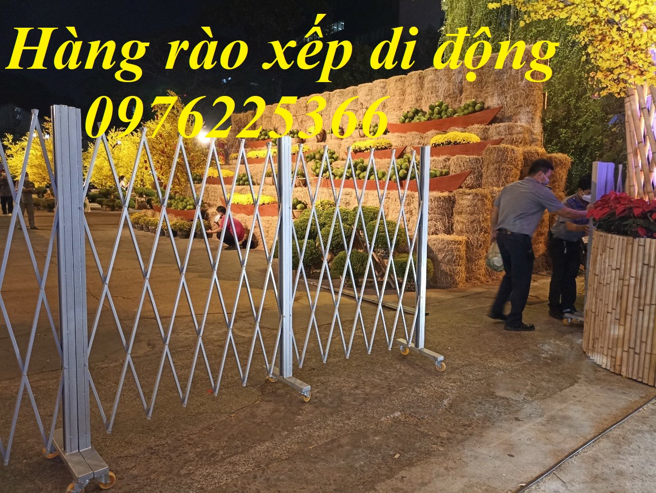 Hàng rào xếp sắt có bánh xe,rào chắn xếp gọn di động