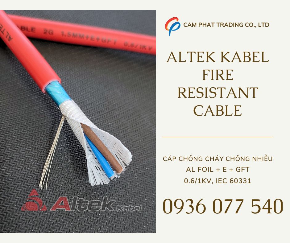 Cáp chống cháy Altek Kabel 2x1.5 MM2 + GFT sợi thủy tinh chịu nhiệt