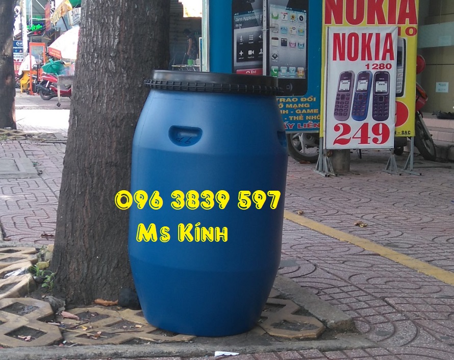 Thùng phuy nhựa 120 lít, thùng phi nhựa màu xanh có nắp - 0963839597