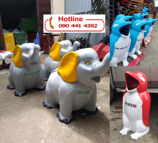 thùng rác hình con voi, thùng rác hình chim cánh cụt, thùng rác giá rẻ