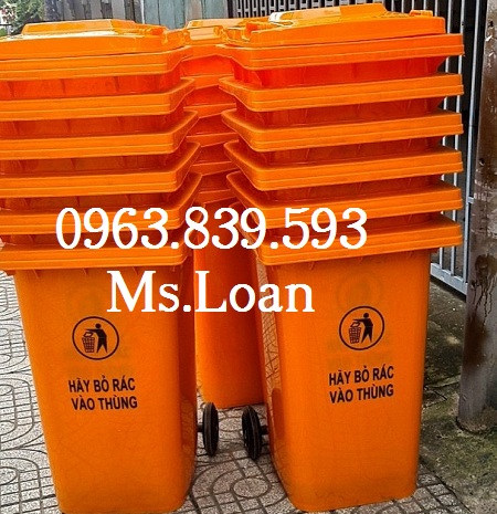 Thùng rác 240L màu cam, thùng rác y tế 240l / 0963.839.593 Ms.Loan