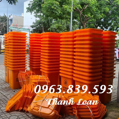 Thùng rác 240L màu cam, thùng rác y tế 240l / 0963.839.593 Ms.Loan