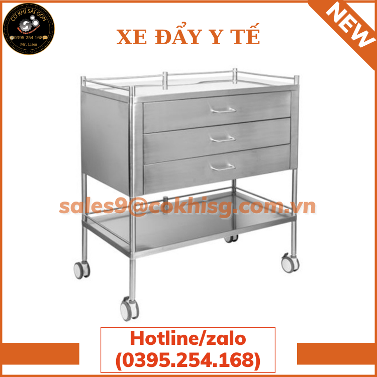 Xe đẩy INOX 304 y tế chuyên dùng trong các bệnh viện, phòng khám