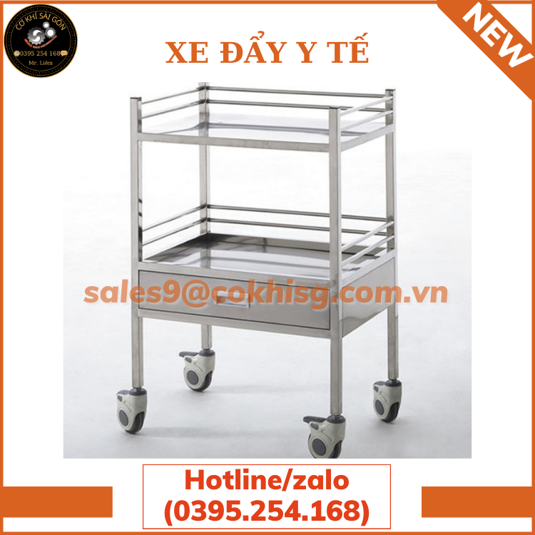 Xe đẩy INOX 304 y tế chuyên dùng trong các bệnh viện, phòng khám
