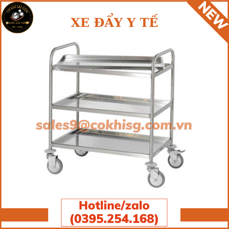 Xe đẩy INOX 304 y tế chuyên dùng trong các bệnh viện, phòng khám