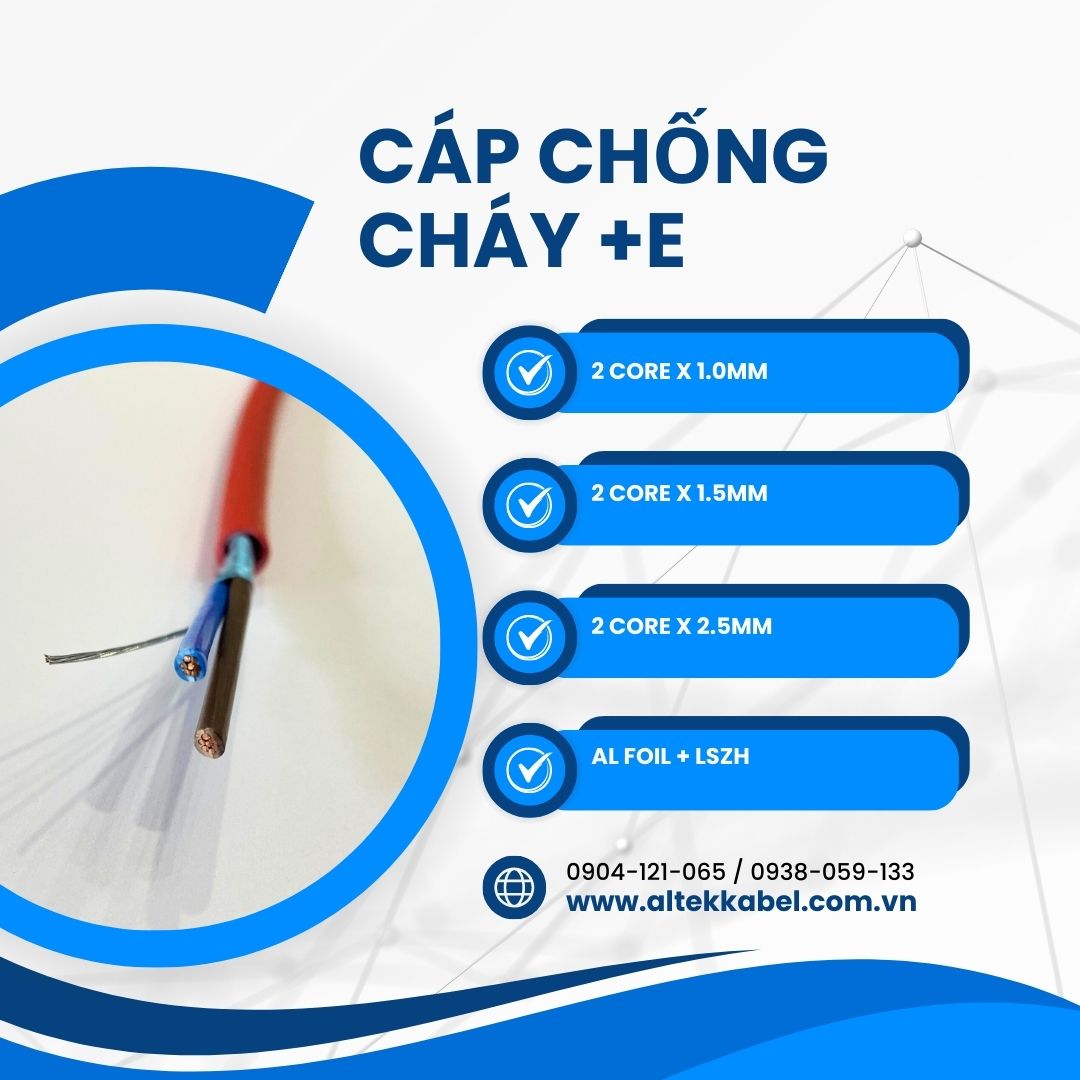 Cáp chống cháy chống nhiễu 2c x 1.0mm/1.5mm/2.5mm + E