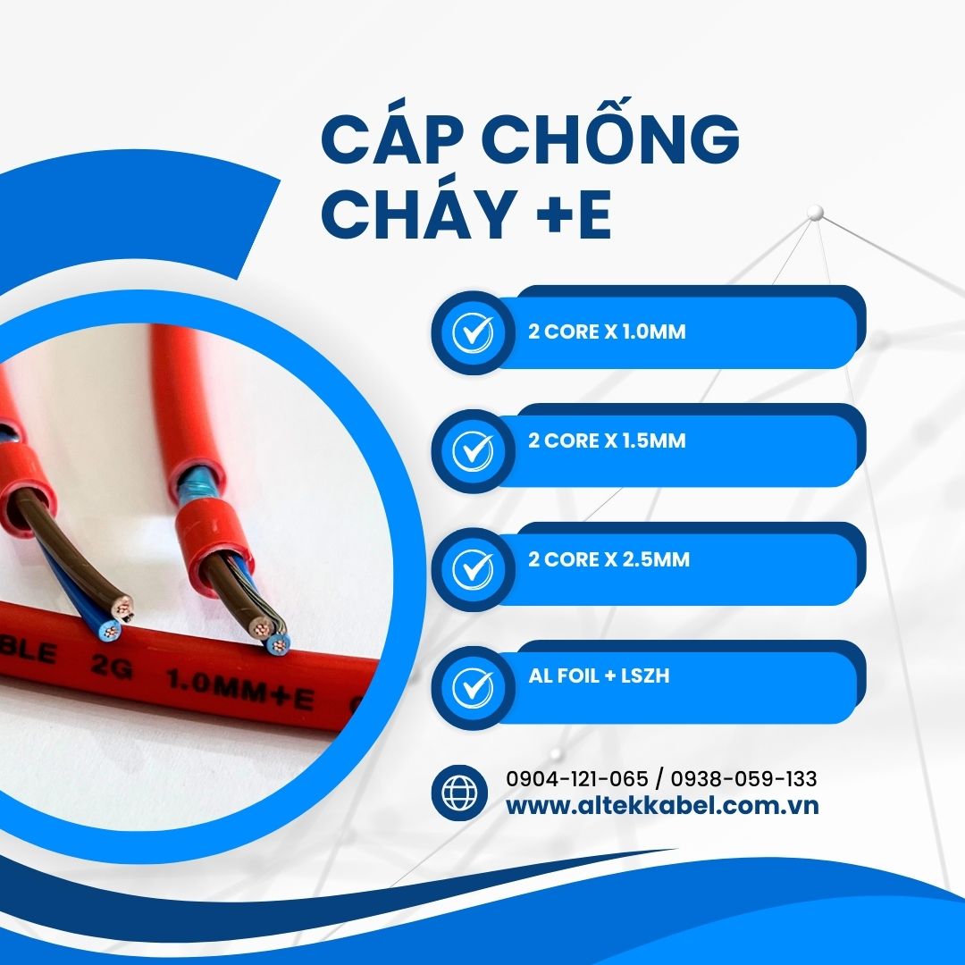 Cáp chống cháy chống nhiễu 2c x 1.0mm/1.5mm/2.5mm + E