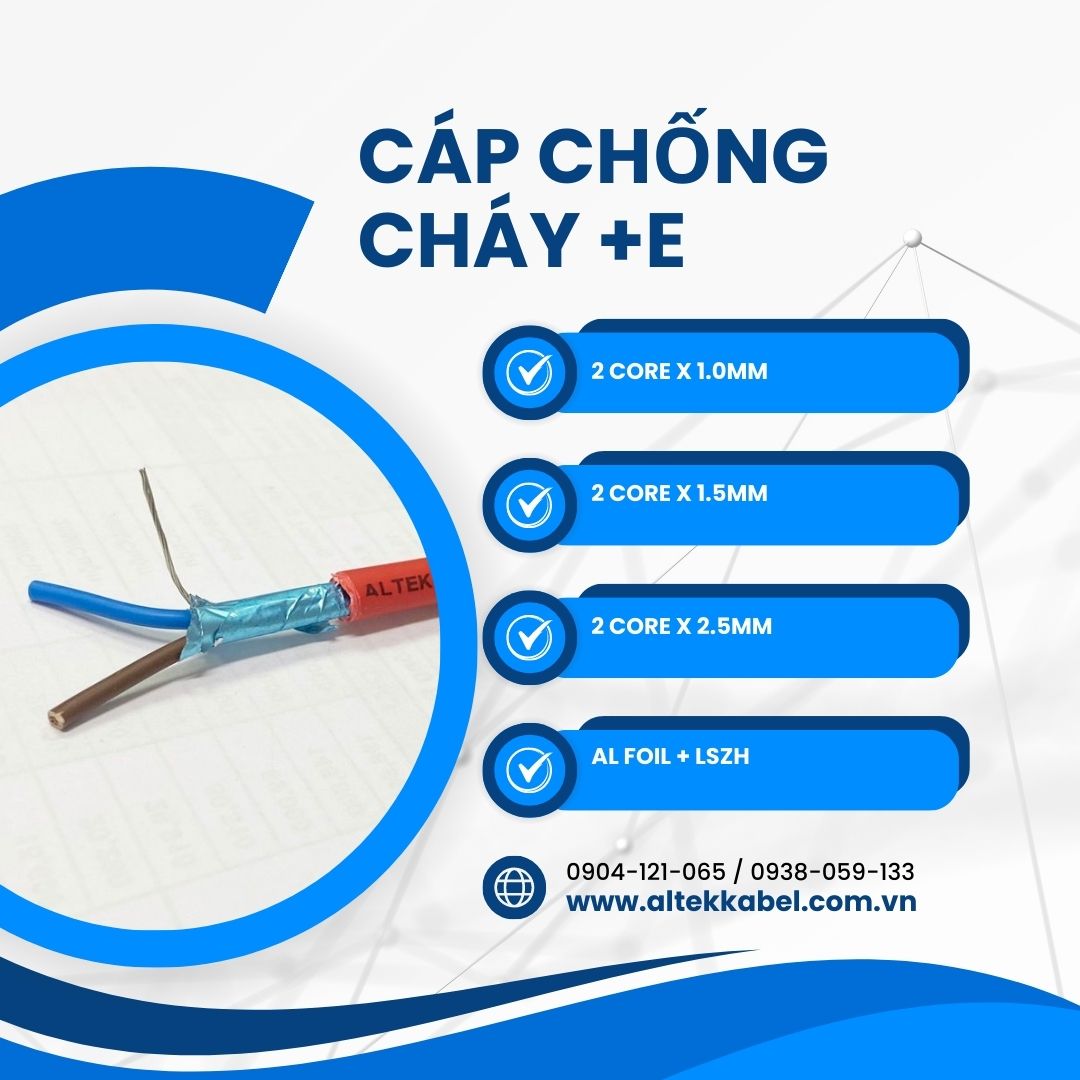 Cáp chống cháy chống nhiễu 2c x 1.0mm/1.5mm/2.5mm + E