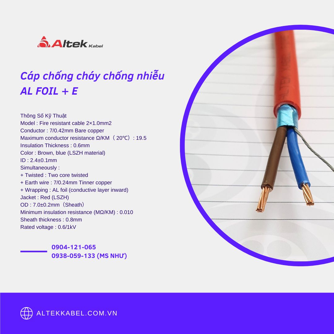 Cáp Chống Cháy Altek Kabel 2C x 1.0mm2/ 2C x 1.5mm2/ 2C x 2.5mm2