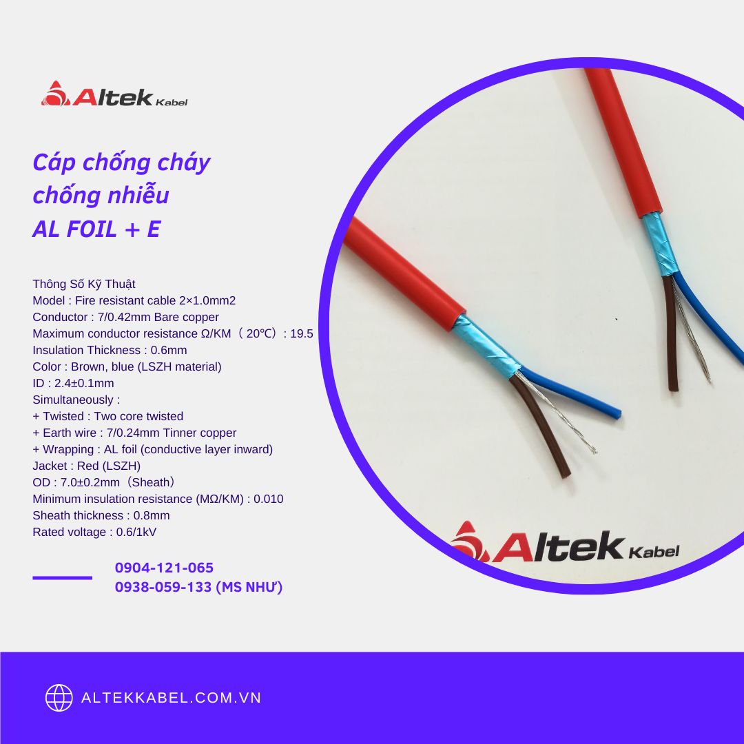 Cáp Chống Cháy Altek Kabel 2C x 1.0mm2/ 2C x 1.5mm2/ 2C x 2.5mm2