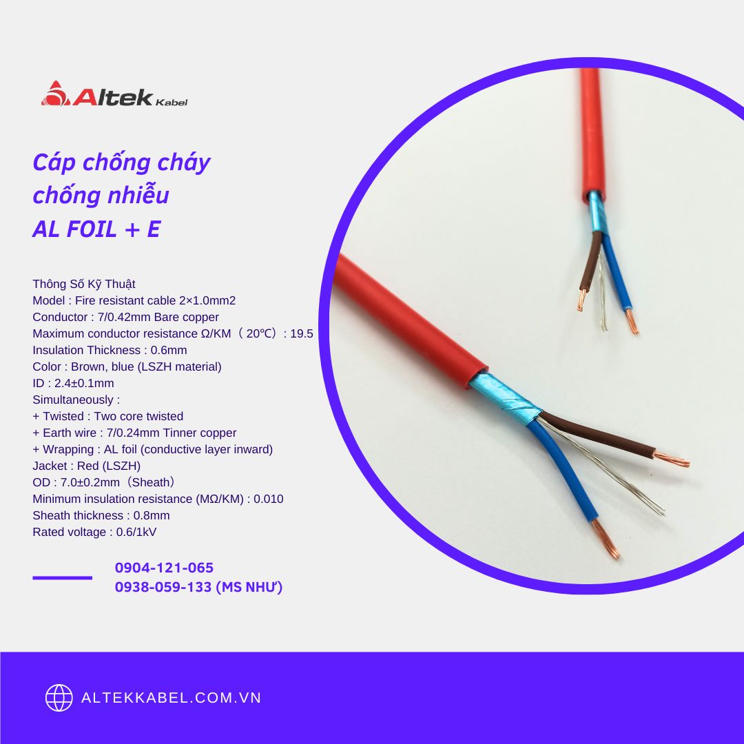 Cáp Chống Cháy Altek Kabel 2C x 1.0mm2/ 2C x 1.5mm2/ 2C x 2.5mm2