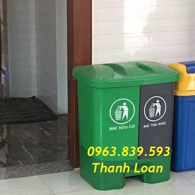 Thùng rác đạp chân 2 ngăn, thùng phân loại rác tại nguồn 0963.839.593