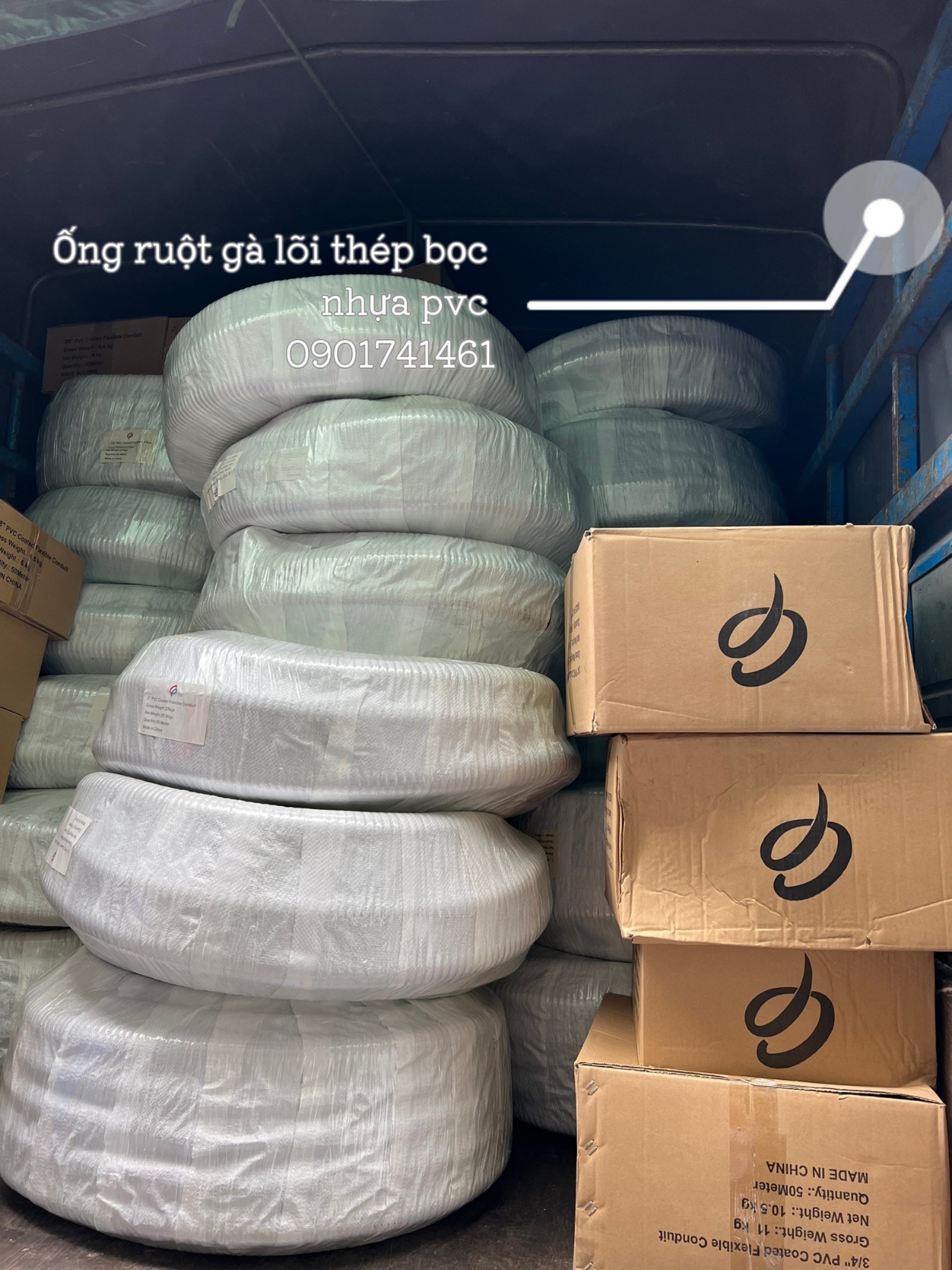 Kho phân phối ống ruột gà lõi thép bọc nhựa pvc