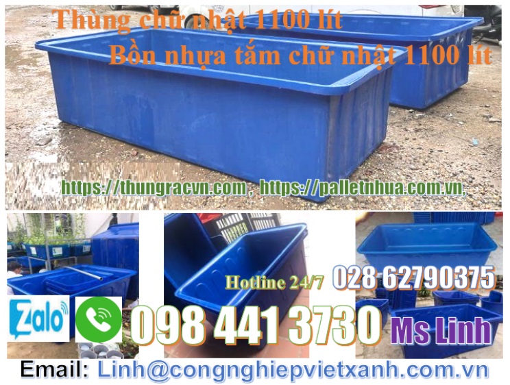 Thùng nhựa chữ nhật đa nâng màu xanh