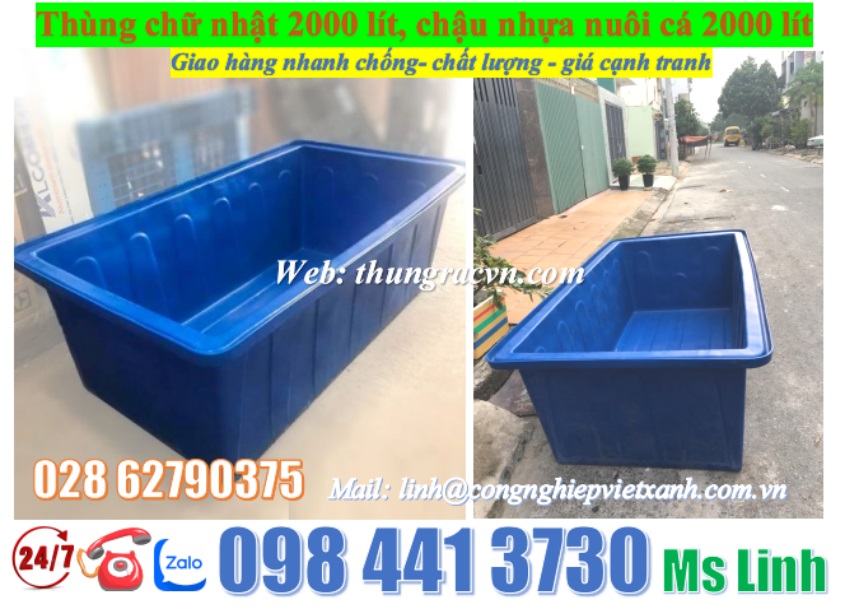 Thùng nhựa chữ nhật đa nâng màu xanh