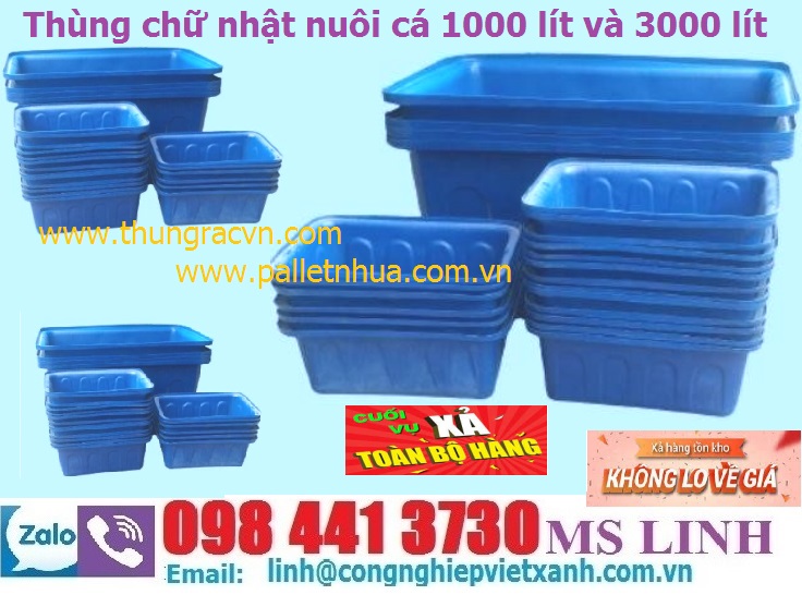 Thùng nhựa chữ nhật đa nâng màu xanh