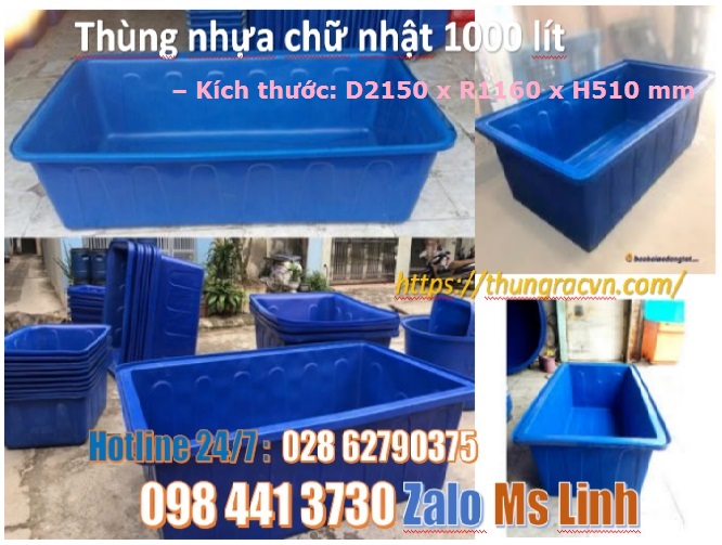 Thùng nhựa chữ nhật đa nâng màu xanh