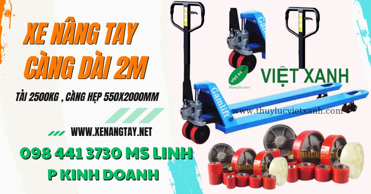 Xe nâng tay thấp 2000kg càng dài 2m khuyến mãi