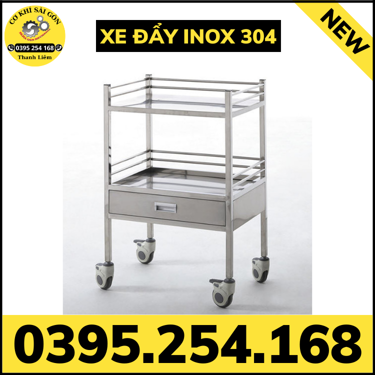 Xe đẩy y tế inox 304 chuyên sử dụng trong các bệnh viện, phòng khám