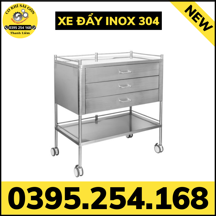 Xe đẩy y tế inox 304 chuyên sử dụng trong các bệnh viện, phòng khám