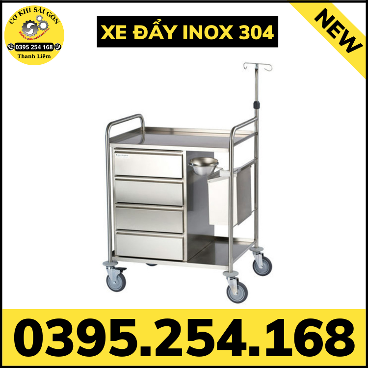Xe đẩy y tế inox 304 chuyên sử dụng trong các bệnh viện, phòng khám