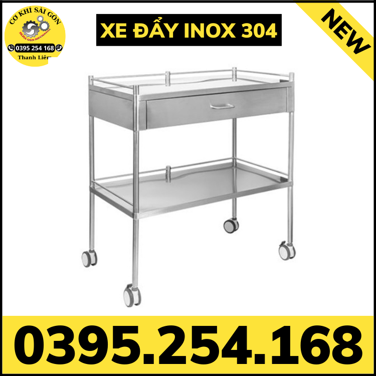 Xe đẩy y tế inox 304 chuyên sử dụng trong các bệnh viện, phòng khám