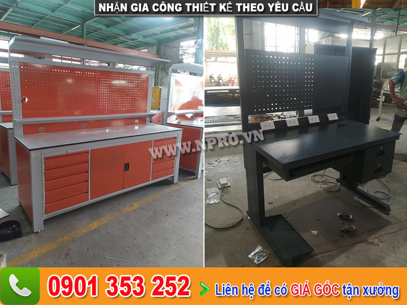 Bàn nguội cơ khí kết hợp tủ 1 ngăn kéo và bảng treo