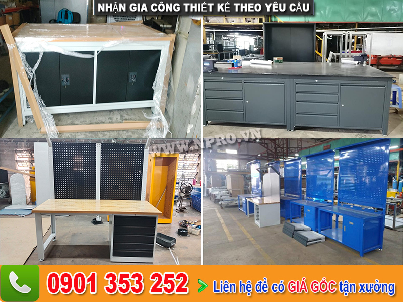 Bàn nguội cơ khí kết hợp tủ 1 ngăn kéo và bảng treo