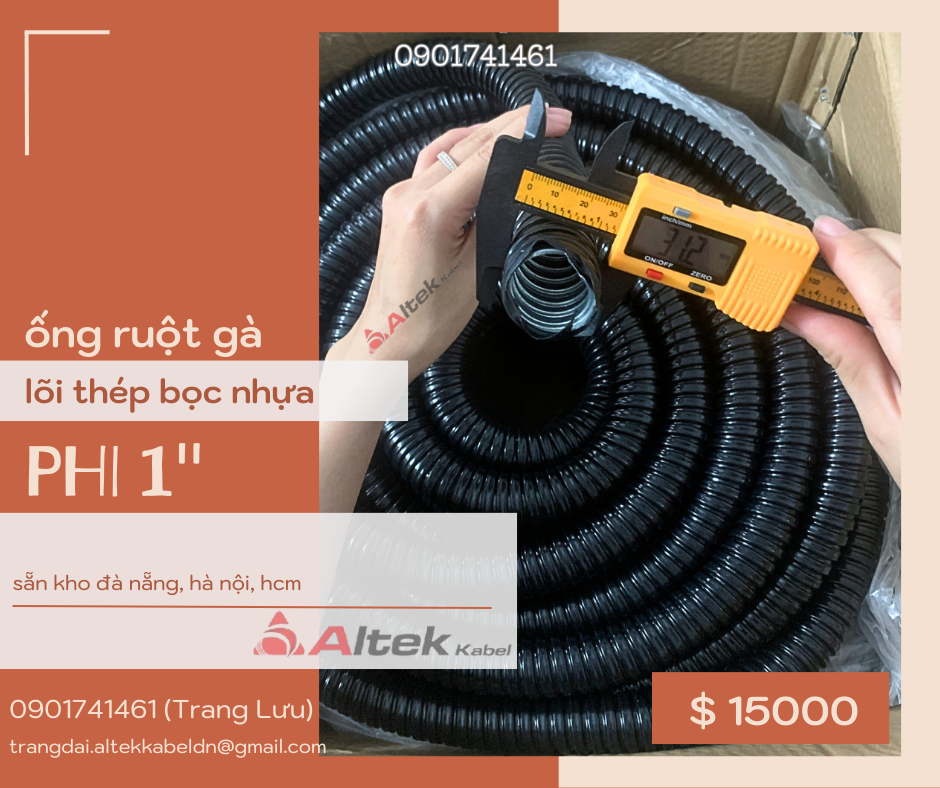 Ống ruột gà lõi thép bọc nhựa ID13-OD16 (13-16mm)