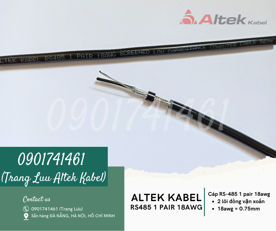 Cáp tín hiệu 1 pair 18awg RS485 hãng Altek Kabel